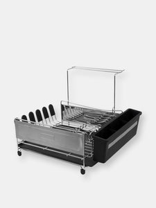 Michael Graves Design Deluxe Extra Large Capacity Stainless Steel Dish Rack with Wine Glass Holder, Black