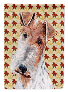 Wire Fox Terrier Fall Leaves Garden Flag 2-Sided 2-Ply
