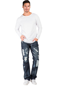 Men's Slim Straight Premium Jeans Dark Indigo Destroyed & Repaired