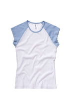 Load image into Gallery viewer, Bella + Canvas Womens/Ladies Baby Rib Cap Sleeve Contrast T-Shirt (White / Baby Blue)