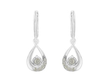 Load image into Gallery viewer, .925 Sterling-Silver 1/5 cttw Miracle-Set Round Diamond Drop And Dangle Hoop Earring