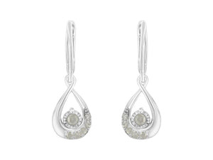 .925 Sterling-Silver 1/5 cttw Miracle-Set Round Diamond Drop And Dangle Hoop Earring