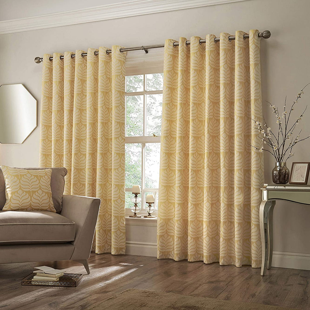 Paoletti Horto Eyelet Curtains (Ochre Yellow) (66in x 72in)