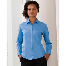 Load image into Gallery viewer, Russell Collection Ladies/Womens Long Sleeve Poly-cotton Easy Care Poplin Shirt (Corporate Blue)