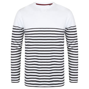 Front Row Mens Long Sleeve Breton Stripe T-Shirt (White/Navy)