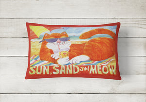 12 in x 16 in  Outdoor Throw Pillow Orange Tabby at the beach Canvas Fabric Decorative Pillow