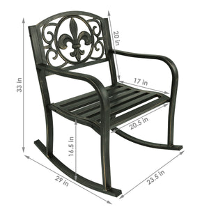 Patio Rocking Chair - Cast Iron and Steel with Fleur-de-Lis Design