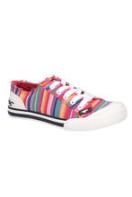 Load image into Gallery viewer, Womens/Ladies Jazzin Eden Stripe Lace Up Canvas Sneaker (Red/Multi)