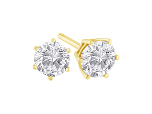 14K Yellow Gold Round Cut Diamond Earrings