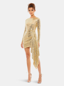 Metallic Long Sleeve Sequined Mini Dress