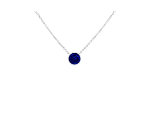 .925 Sterling Silver 2.5mm Lab Grown Cobalt Blue Sapphire Solitaire Bezel Necklace