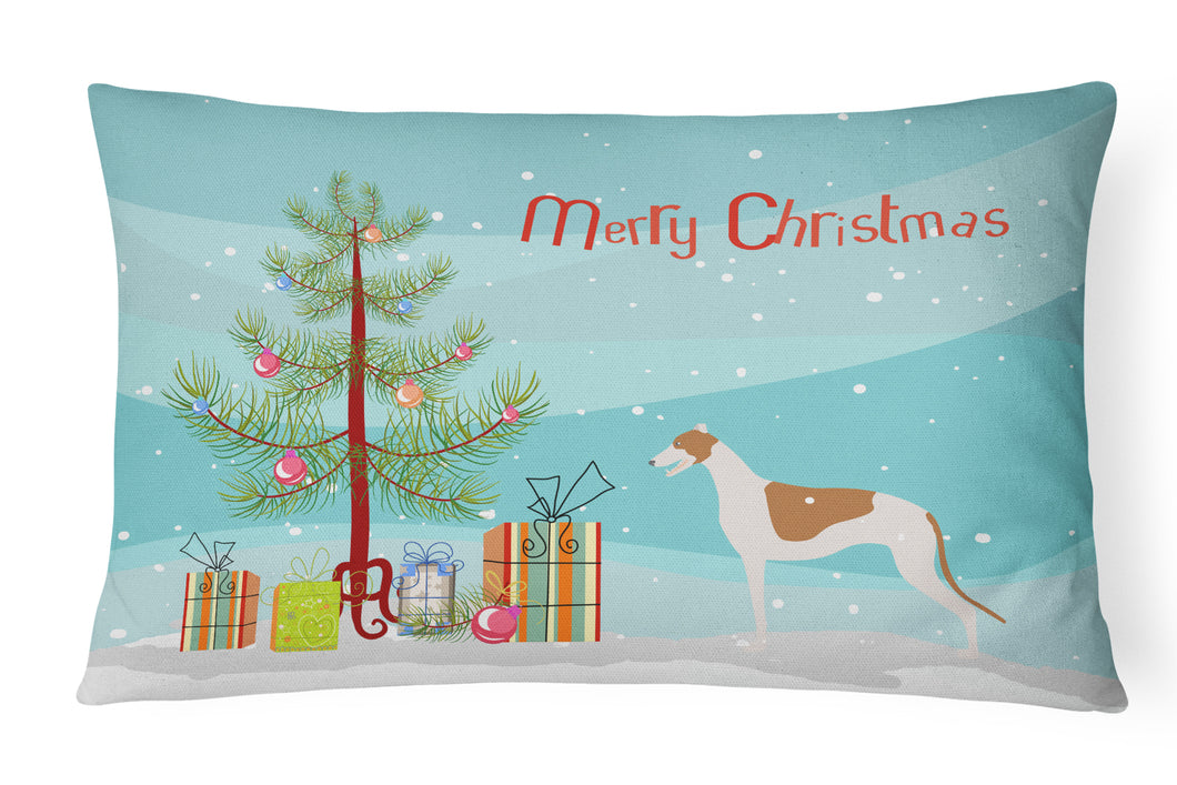 12 in x 16 in  Outdoor Throw Pillow Greyhound Merry Christmas Tree Canvas Fabric Decorative Pillow