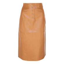 Load image into Gallery viewer, Glossy Brown Vegan Leather Pencil Skirt