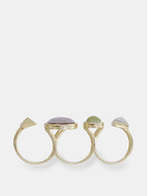 Load image into Gallery viewer, Envy Me Multifinger Prehnite &amp; Moonstone Diamond Open Ring In 14K Yellow Gold Plated Sterling Silver