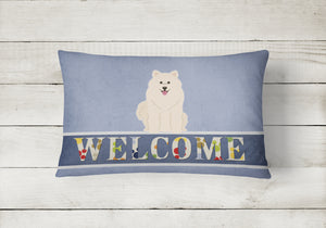 12 in x 16 in  Outdoor Throw Pillow Samoyed Welcome Canvas Fabric Decorative Pillow