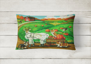 12 in x 16 in  Outdoor Throw Pillow Corgi Pumpkin Ride with Goat Canvas Fabric Decorative Pillow