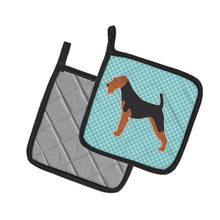 Load image into Gallery viewer, Welsh Terrier  Checkerboard Blue Pair of Pot Holders