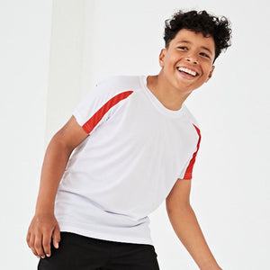 Just Cool Kids Big Boys Contrast Plain Sports T-Shirt (Arctic White/Fire Red)