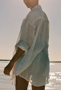 Playa Linen Oversized Shirt - EcoLinen Gauze White