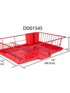 3 Piece Rust-Resistant Vinyl Dish Drainer with Self-Draining Drip Tray, Red