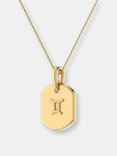 Load image into Gallery viewer, Gemini Twin Moonstone &amp; Diamond Constellation Tag Pendant Necklace In 14K Yellow Gold Vermeil On Sterling Silver