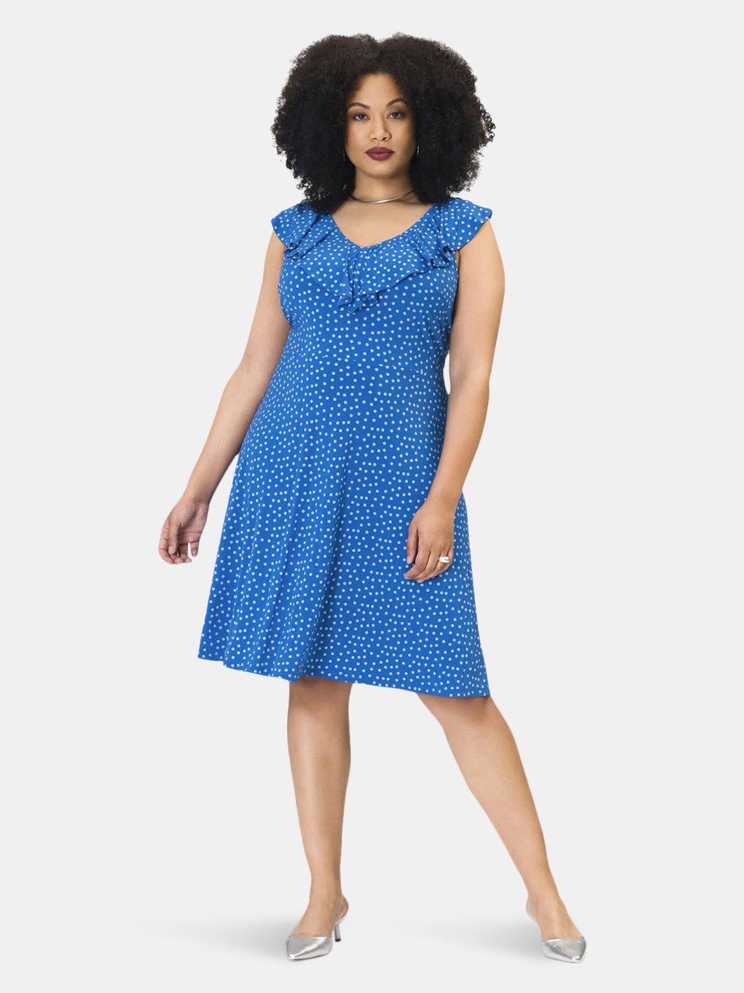 Chloe Short Sleeve A-Line Dress in Confetti Dot Nebulas Blue (Curve)