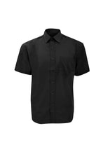 Load image into Gallery viewer, Russell Collection Mens Short Sleeve Poly-Cotton Easy Care Poplin Shirt (Black)