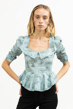 Load image into Gallery viewer, Mari Top in Cottage Blue &amp; Pewter Green Cotton Toile