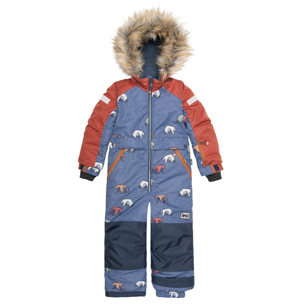One Piece Snowsuit With Fur Printed Grizzlys