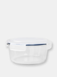 Michael Graves Design 58 Ounce High Borosilicate Glass Round Food Storage Container with Indigo Rubber Seal
