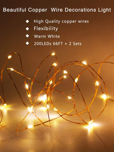 33" 100 Led Solar Copper String Light Party Home Garden 2 Modes