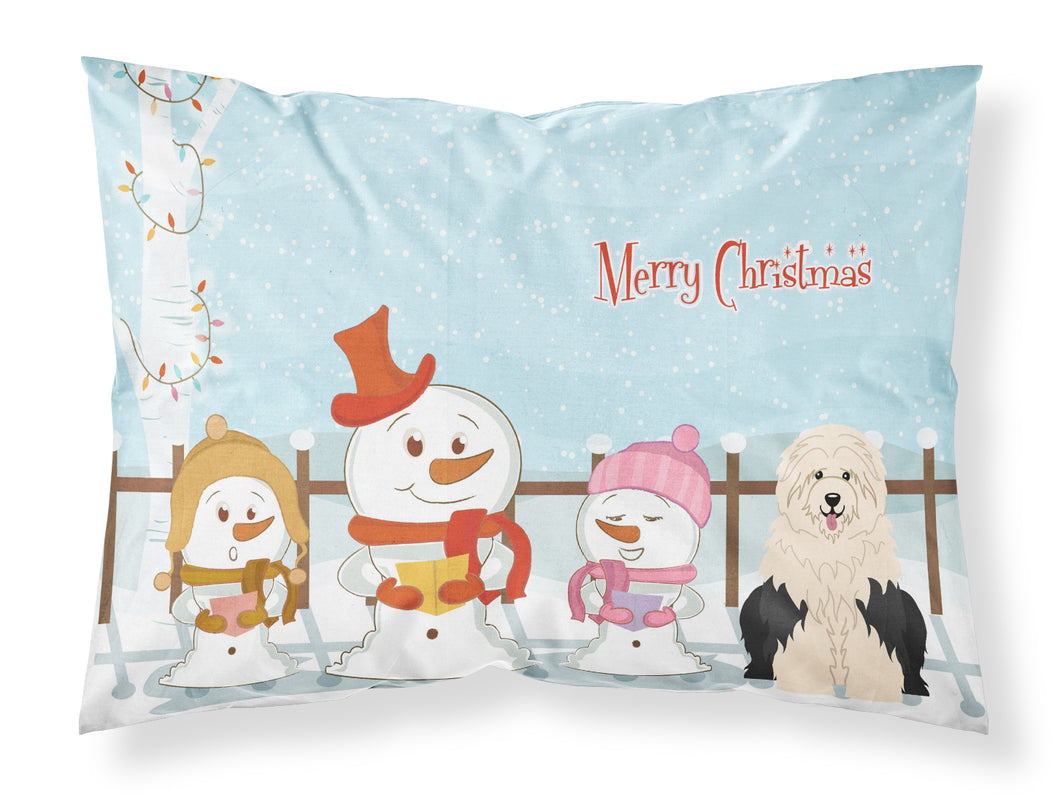 Merry Christmas Carolers Old English Sheepdog Fabric Standard Pillowcase