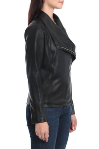 Faux Leather Drape Jacket