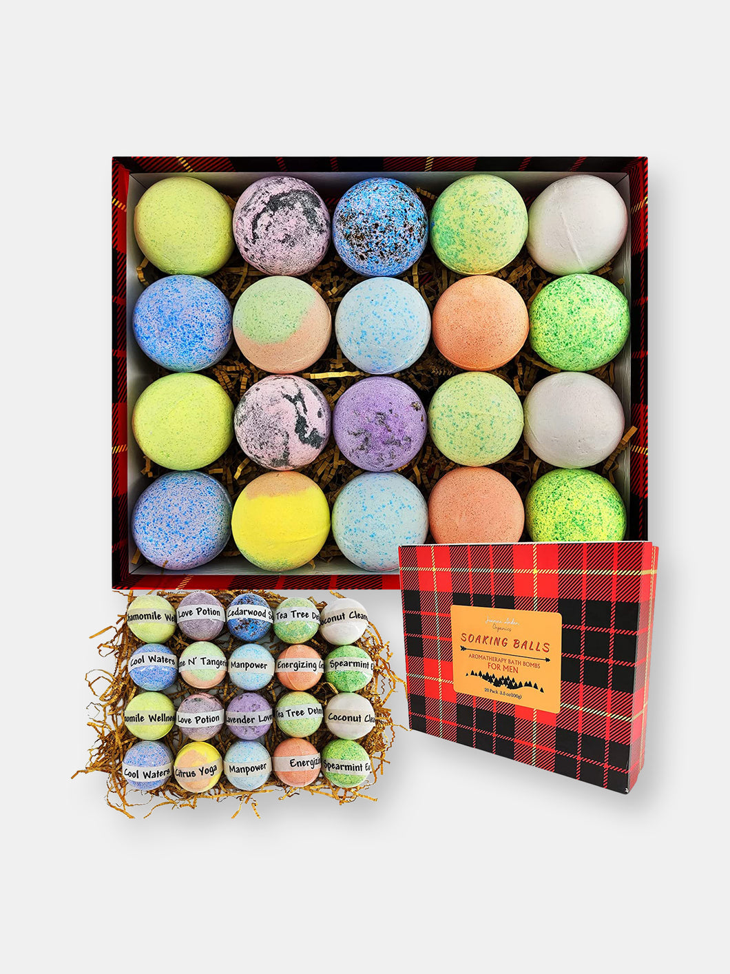 XL 20 Piece Bath Bomb Gift Set for Real Men, Natural