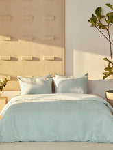 Load image into Gallery viewer, Chelsa Pintucked Jacquard Misty Blue Cotton Duvet Cover Set of 5
