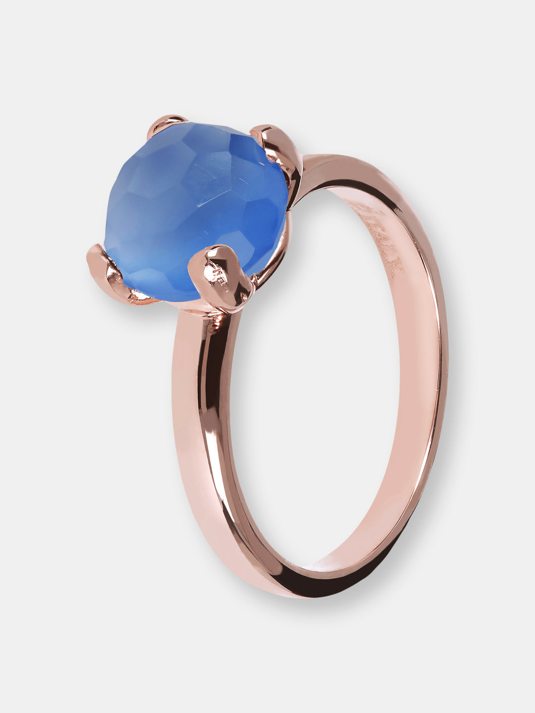 Mini Solitaire Ring With Natural Stone - Golden Rose/Blue