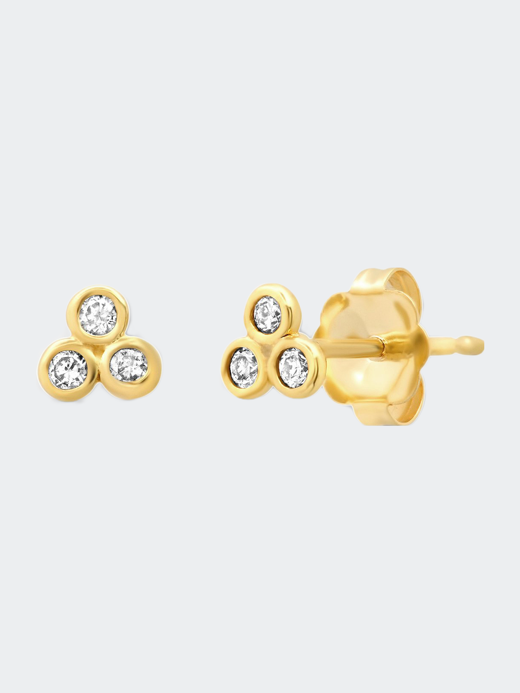 14K Yellow or Rose Gold Petite Triple Bezel Diamond Stud Earrings