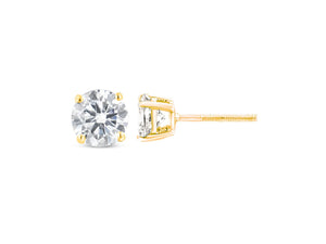 10K Yellow Gold 1-1/2 Cttw Round Brilliant-Cut Near Colorless Diamond Classic 4-Prong Stud Earrings With Screw Backs