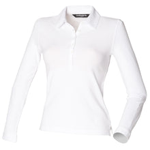 Load image into Gallery viewer, Skinni Fit Ladies/Womens Long Sleeve Stretch Polo Shirt (White)