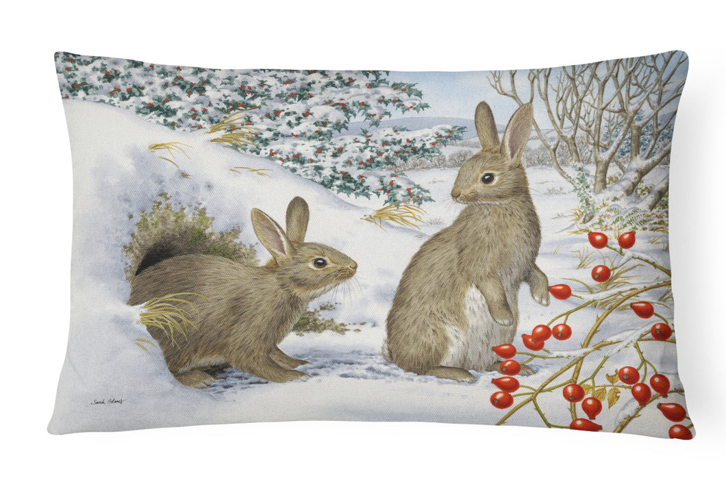12 in x 16 in  Outdoor Throw Pillow Winter Rabbits Canvas Fabric Decorative Pillow