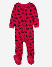 Load image into Gallery viewer, Kids Footed Cotton Red &amp; Green Reindeer Pajamas