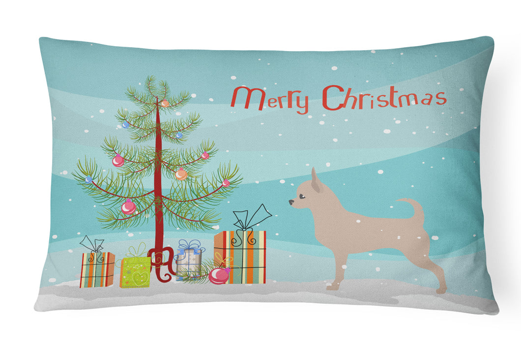 12 in x 16 in  Outdoor Throw Pillow Chihuahua Merry Christmas Tree Canvas Fabric Decorative Pillow