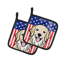 Load image into Gallery viewer, American Flag and Golden Retriever Pair of Pot Holders