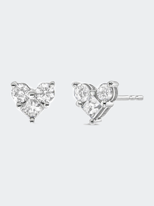 10K White Gold 3/4 Cttw Diamond 3 Stone Trio Heart Stud Earring