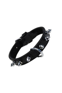 Gloria Line Of Spikes Leather Dog Collar (Black) (11.8in)