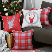 Load image into Gallery viewer, Christmas Themed Decorative Throw Pillow Set Of 4 Square 18&quot; x 18&quot; White &amp; Red &amp; Gray For Couch, Bedding