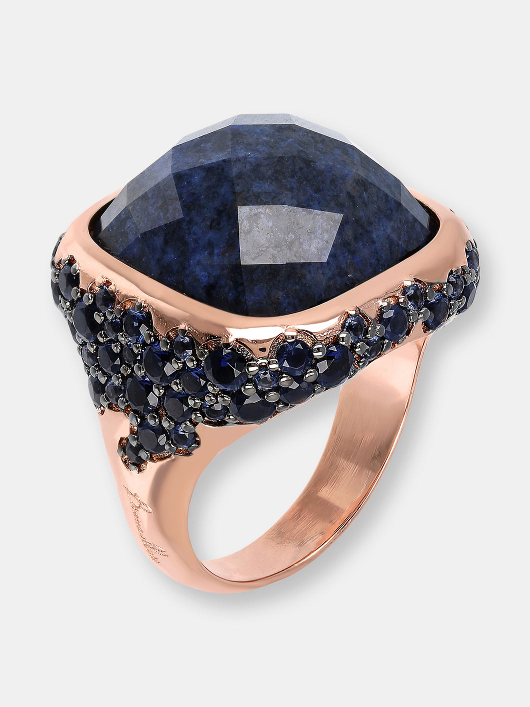 Faceted Square Stone and Pavé Ring