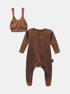 Brown Zip Bodysuit Set