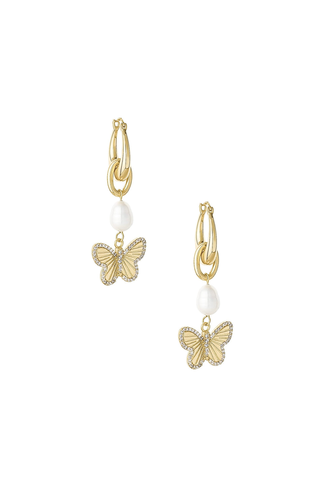 Butterfly High Pearl 18k Gold Plated Drop Earrings