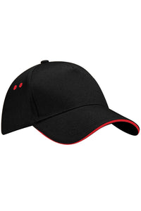 Unisex Ultimate 5 Panel Contrast Baseball Cap With Sandwich Peak - Black/Classic Red